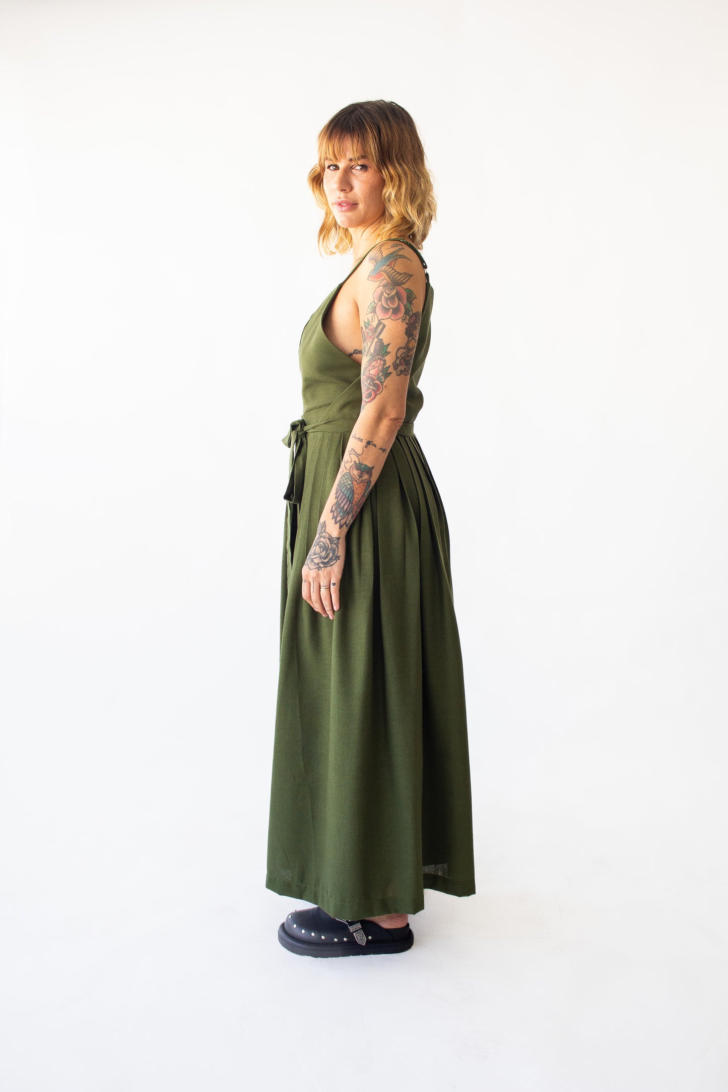 Vestido Pregas em Linho